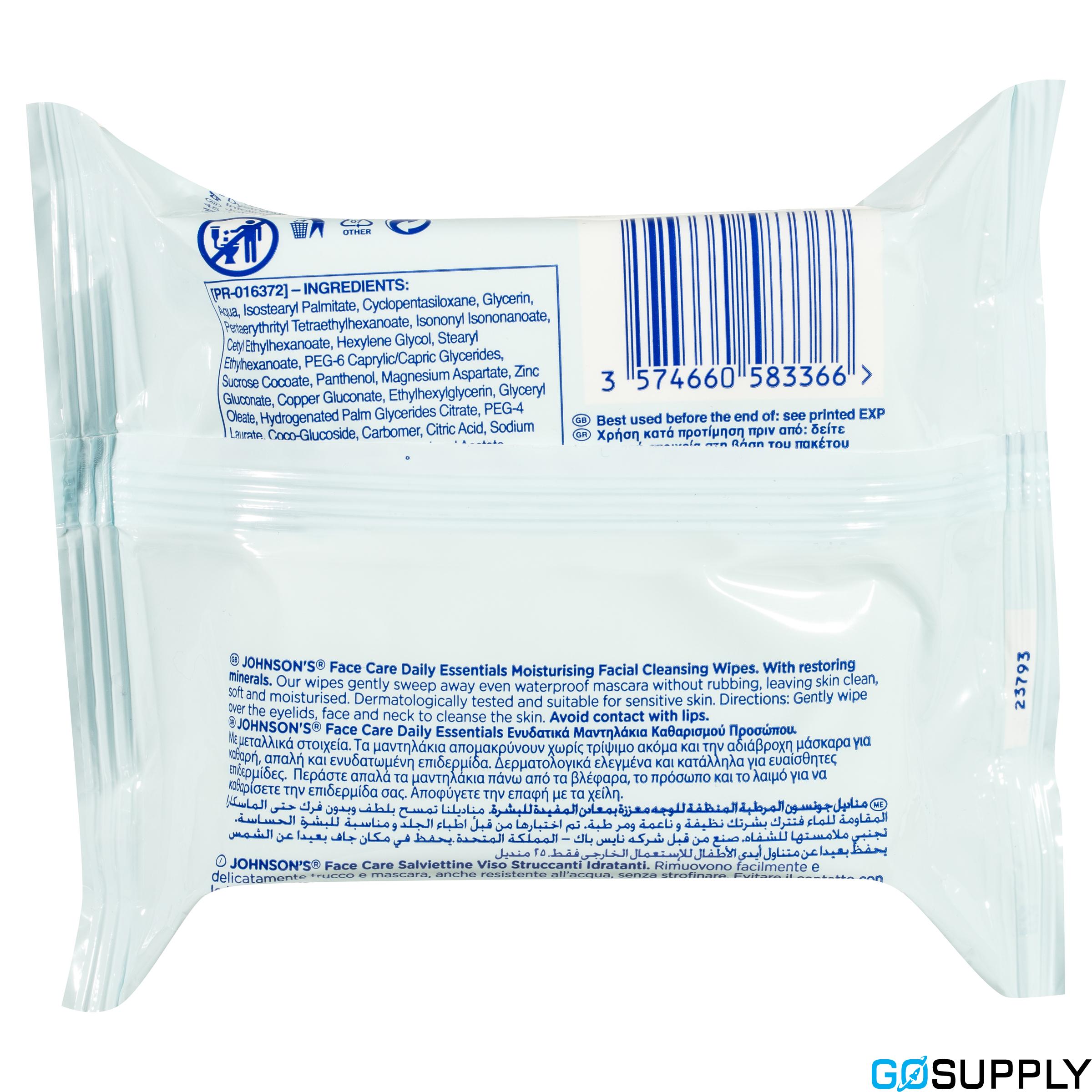 Johnson's Face Care Daily Essentials Moisturising Dry Skin Wipes - Thumbnail 2