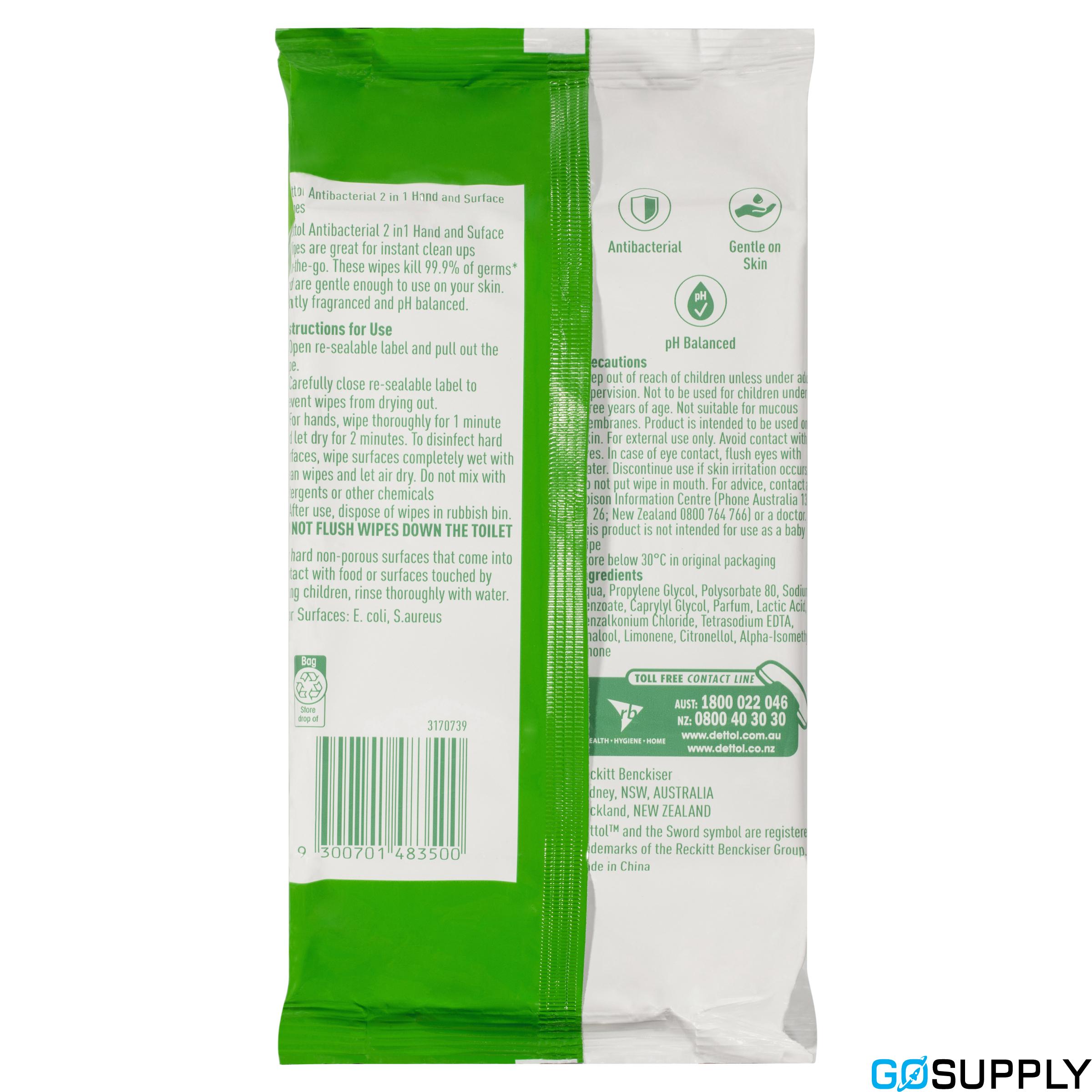 Dettol 2 in 1 Hands and Surfaces Antibacterial Wipes - Thumbnail 2