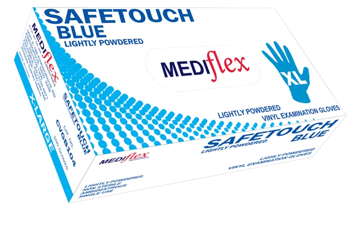 Mediflex gloves vinyl blue power free - Main Image