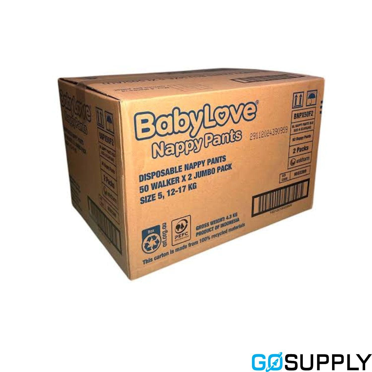 Baby Love Nappy Pants Jumbo Walker Size 5 (12-17kg) 50 Pack - Main Image