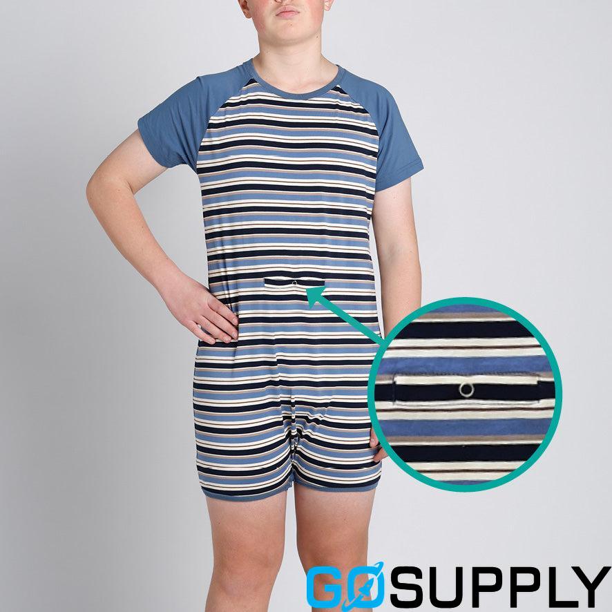 Blue Stripe Tummy Access Short Sleeve Wonsie - Main Image